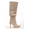 SYT-2003 Bej Körüklü İnce Topuklu Günlük Bayan Çizme