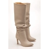 SYT-2003 Bej Körüklü İnce Topuklu Günlük Bayan Çizme