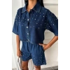 Taş Detaylı Gömlek Şort Denim Takım 10175