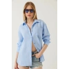Tek cepli müslin gömlek mavi pt