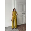 TENCEL ODAL KOLSUZ BLUZ KAPALI CEP DETAYLI DÖKÜLÜ  PANTOLON TAKI  Yağ Yeşili
