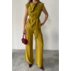 TENCEL ODAL KOLSUZ BLUZ KAPALI CEP DETAYLI DÖKÜLÜ  PANTOLON TAKI  Yağ Yeşili