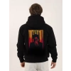 Unisex Baskılı Oversize Üç İplik Kapüşonlu weatshirt  iyah