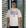 Unisex Bisiklet Yaka Baskılı Oversize Thirt  Beyaz