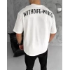 Unisex Bisiklet Yaka Baskılı Oversize Thirt  Beyaz