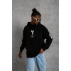 Unisex ırt Baskılı Kapüşonlu Üç İplik Oversize weatshirt  iyah