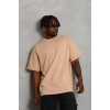 Unisex Oversize Düz Bisiklet Yaka Thirt  Bej
