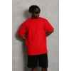 Unisex Oversize Düz Bisiklet Yaka Thirt  Kırmızı