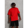 Unisex Oversize Düz Bisiklet Yaka Thirt  Kırmızı