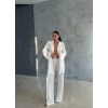 VİSKON JAKARLI BAĞLAALI GÖLEK  PANTOLON TAKI  Beyaz