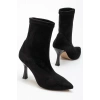 VRT-023 Siyah Süet Yüksek İnce Topuklu Streç Kadın Bot