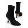 VRT-023 Siyah Süet Yüksek İnce Topuklu Streç Kadın Bot