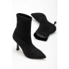 VRT-023 Siyah Süet Yüksek İnce Topuklu Streç Kadın Bot