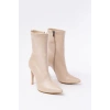 VRT-4811 Bej Yüksek İnce Topuklu Fermuarlı Kadın Bot