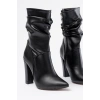 VRT-4815 Siyah Yüksek Kalın Topuklu Körüklü Fermuarlı Kadın Bot