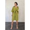 Yağ Yeşili Kısa Kollu Keten Gömlek Ve Şort Takım