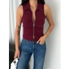 Yakalı Tam Fermuarlı Kolsuz Bluz  Bordo