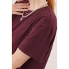 Yırtmaç Detaylı Kısa Kollu alaş axi Bordo Elbise