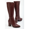 YSN-4422 Bordo Cilt Topuklu Kadın Çizme