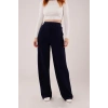 Yüksek Bel Bol Paça Krep Lacivert Pantolon