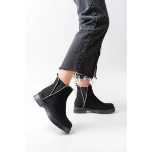 02-02 Siyah Süet Taş Aksesuarlı Lastikli Günlük Kadın Bot