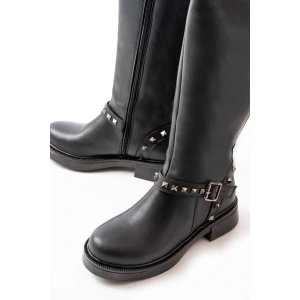 02-307 Siyah Düz Topuklu Günlük Bayan Binici Çizme