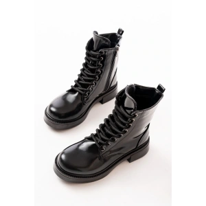 02-356 Siyah Rugan Düz Topuklu Bağcıklı Fermuarlı Günlük Kadın Bot