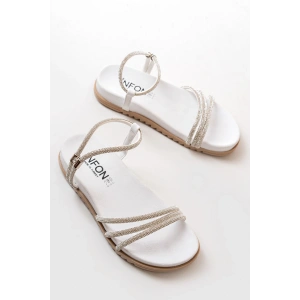 1001-1100 Beyaz Gümüş Taşlı Günlük Kadın Sandalet