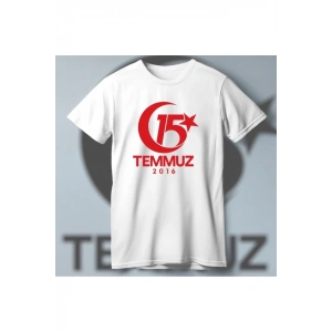 15 Temmuza Özel Tasarım 2016 Baskılı Tshirt  Beyaz