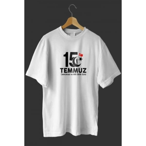 15 Temmuza Özel Tasarım Baskılı Tshirt  Beyaz