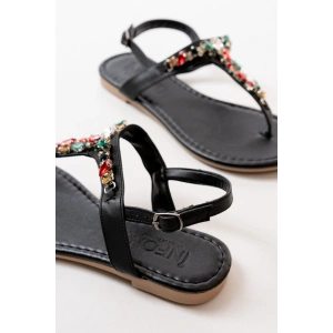 152-1110 Siyah Multi Taşlı Parmak Arası Kadın Sandalet