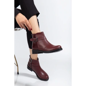165-204/1 Bordo Kroko Toka Aksesuarlı Fermuarlı Günlük Kadın Bot