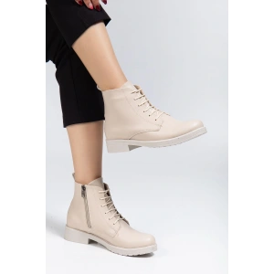 165-225 Bej Cilt Bağcıklı Fermuarlı Günlük Kadın Bot