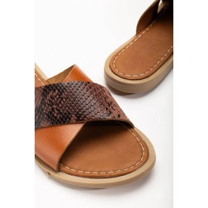 169-076 Taba Ortopedik Hakiki Deri Çapraz Bantlı Kadın Terlik