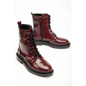 2024-2289 Bordo Rugan Bağcıklı Fermuarlı Günlük Kadın Bot