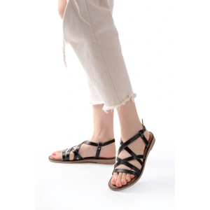 205-017 Siyah Ortopedik Hakiki Deri Kadın Sandalet