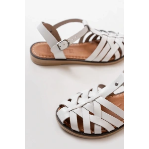 205-02 Beyaz Ortopedik Hakiki Deri Kadın Sandalet