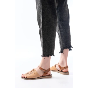 205-029 Bej Ortopedik Hakiki Deri Kadın Sandalet