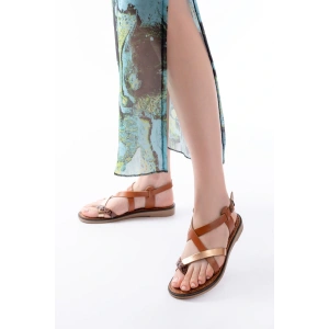 205-08 Taba Garni  Ortopedik Hakiki Deri Kadın Sandalet