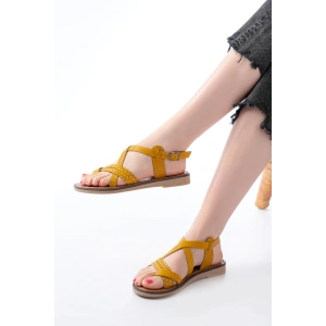 205-09 Hardal Ortopedik Hakiki Deri Kadın Sandalet