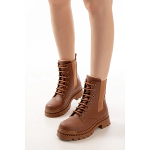 2051-298 Taba Düz Topuklu Bağcıklı Lastikli Günlük Kadın Bot