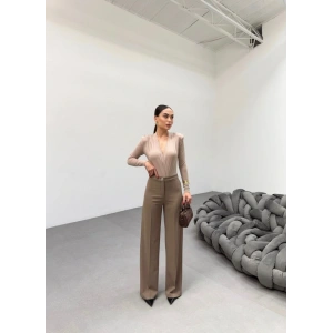 230 Gr Poly Viscose Lycra Metal Düğme Palazzo Pantolon