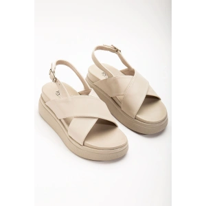 24422-1164 Bej Dolgu Topuk Kadın Sandalet