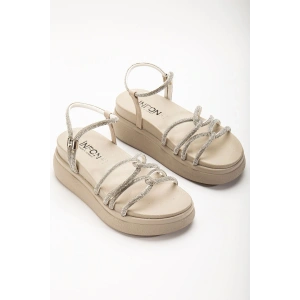 24422-1221 Bej Dolgu Topuk Kadın Sandalet