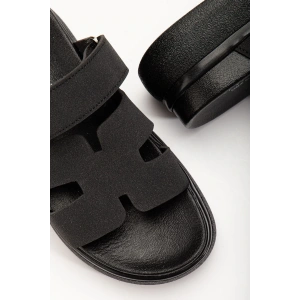 24422-HERMES Siyah Dolgu Topuk Kadın Sandalet