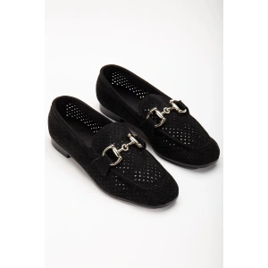 401 Siyah Süet Delikli Günlük Kadın Babet