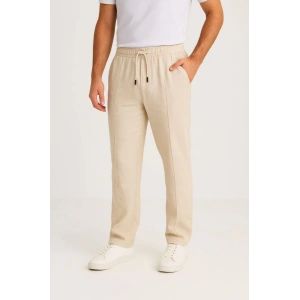 Erkek Keten Pantolon – Cepli, Beli astikli Ve Bağcıklı, Nefes Alan Rahat Kalıp, Yazlık Ve Baharlık Günlük Giyim, Şık  Konforlu Boru Paça odel  Bej