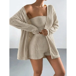 Kadın Uzun Kollu önü Açık şardonlu Kaşkorse Ceket Büstiyer Ve Short üçlü
