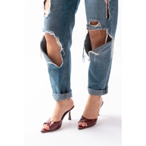 716 Bordo Rugan Sivri Burunlu Topuklu Kadın Terlik