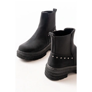 749-2005 Siyah Zümrüt Düz Topuklu Lastikli Günlük Kadın Bot